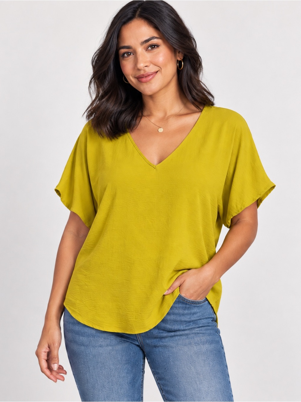 entro V-Neck Short Sleeve Top in Chartreuse size M